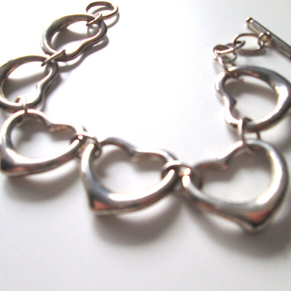Sterling Silver Heart Link Links Toggle Bracelet Stamped 925 Bold Chunky… - Picture 4 of 12